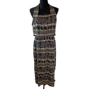 POSITIVE ATTITUDE Women's Maxi Dress Rayon 1X Geometric Striped Black Brown